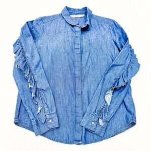 Zara Denim Jean Button Down Long Sleeve Blouse Top Size XS NWT